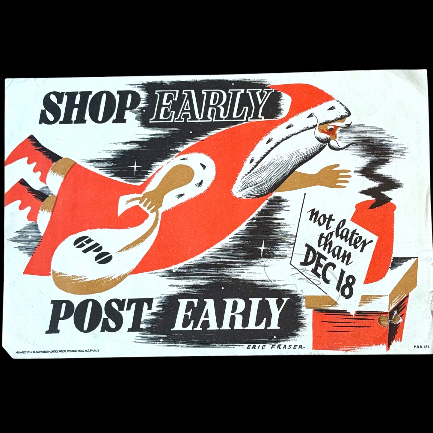Eric Fraser 1940’s CHRISTMAS SHOP EARLY POST EARLY GPO Post Office 1947 Flyer