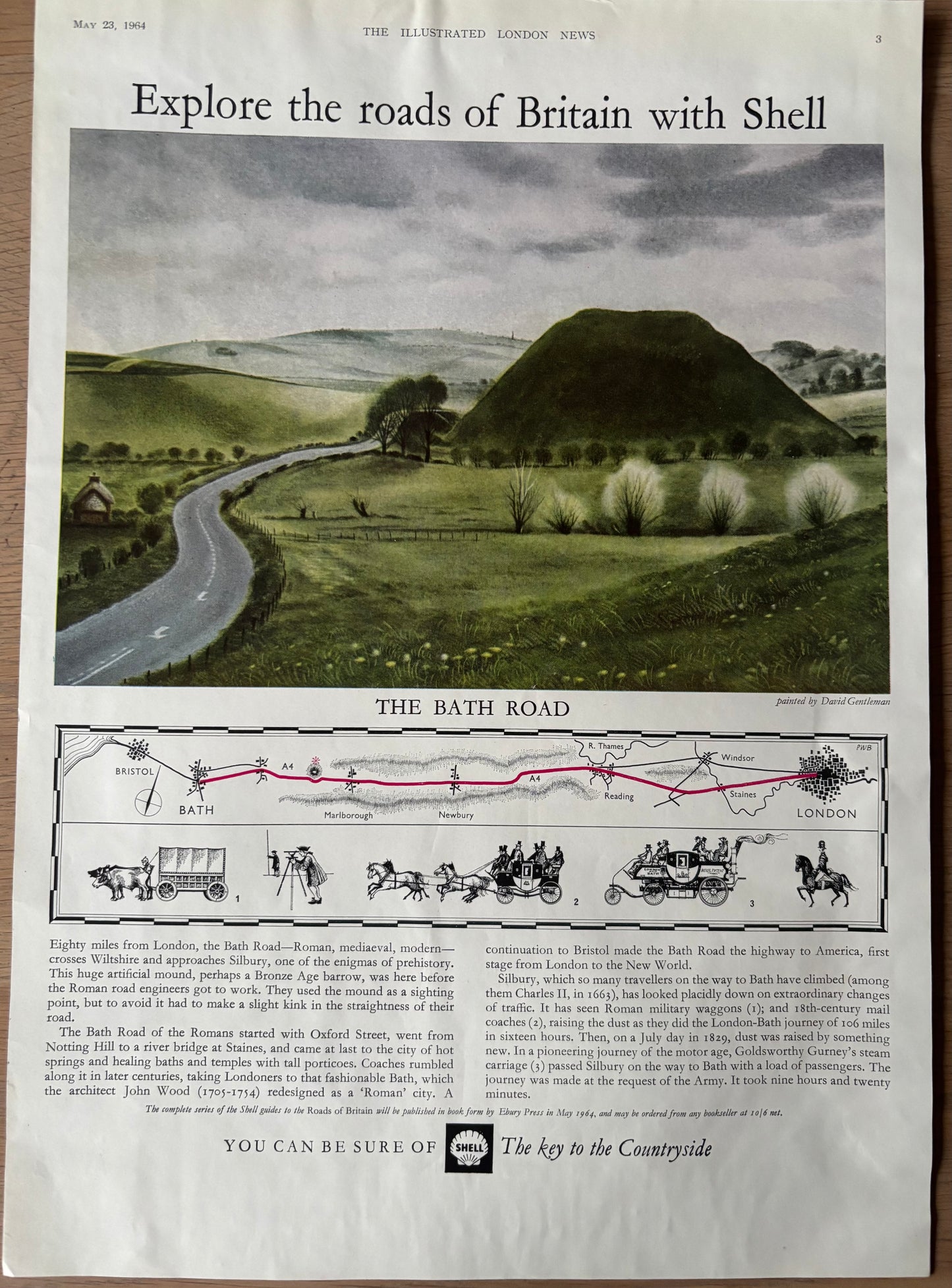 David Gentleman 1960's SHELL GUIDE TO ROADS OF BRITAIN - BATH ROAD Advert