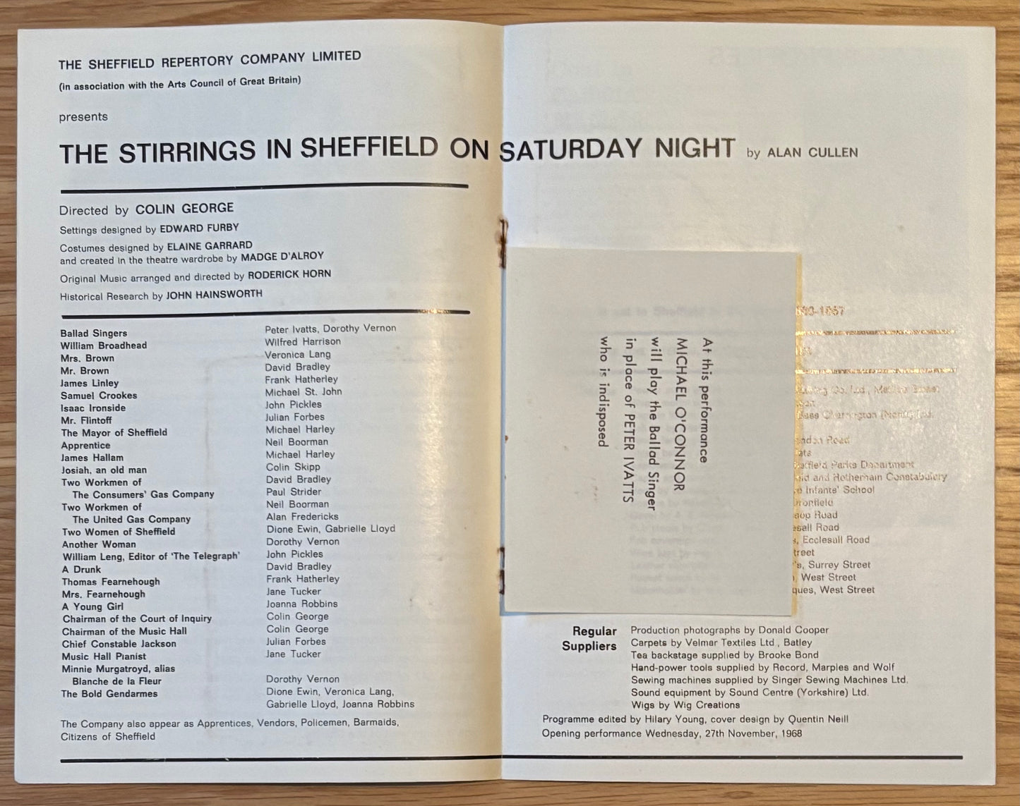 Quentin Neill THE STIRRINGS IN SHEFFIELD ON SATURDAY NIGHT 1966 Programme PLAYHOUSE