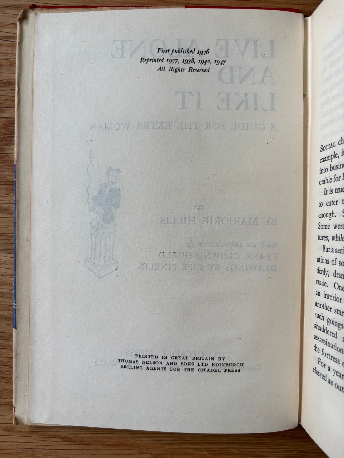 Cipes Pineles LIVE ALONE AND LIKE IT HB DJ 1947 Marjorie Hillis CITADEL PRESS