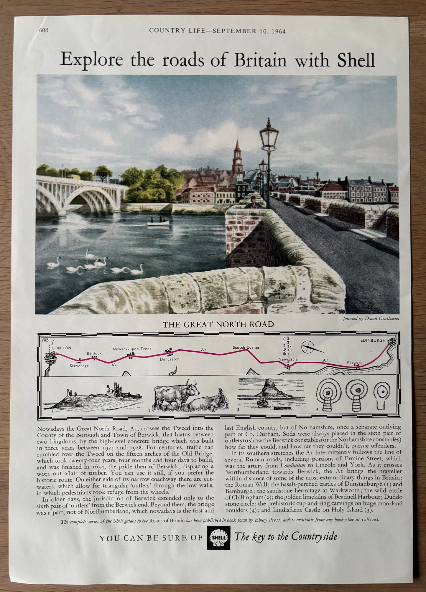 David Gentleman 1960's SHELL GUIDE TO ROADS OF BRITAIN - GREAT NORTH ROAD Advert