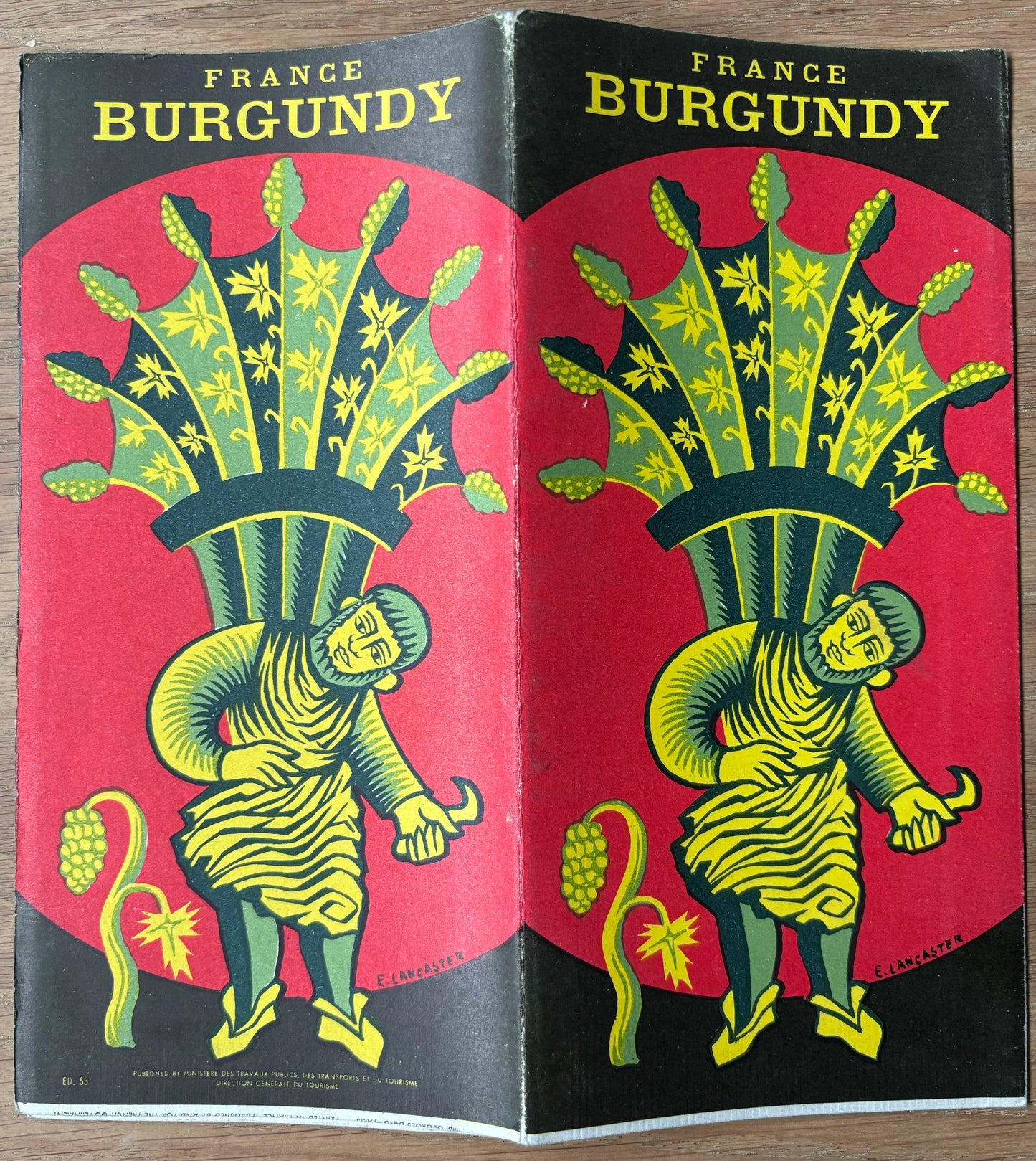 Edward Lancaster BURGUNDY FrenchTourist Leaflet Map 1950's - transpontinebooks