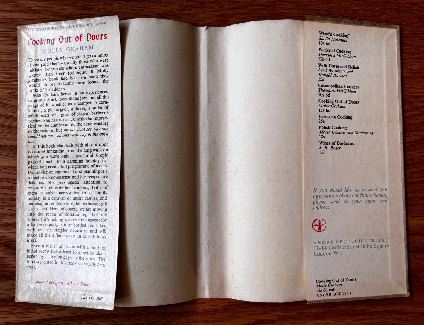 Adrian Bailey COOKING OUT OF DOORS Molly Graham 1st Ed DJ 1960 Andre Deutsch COOKERY BOOK