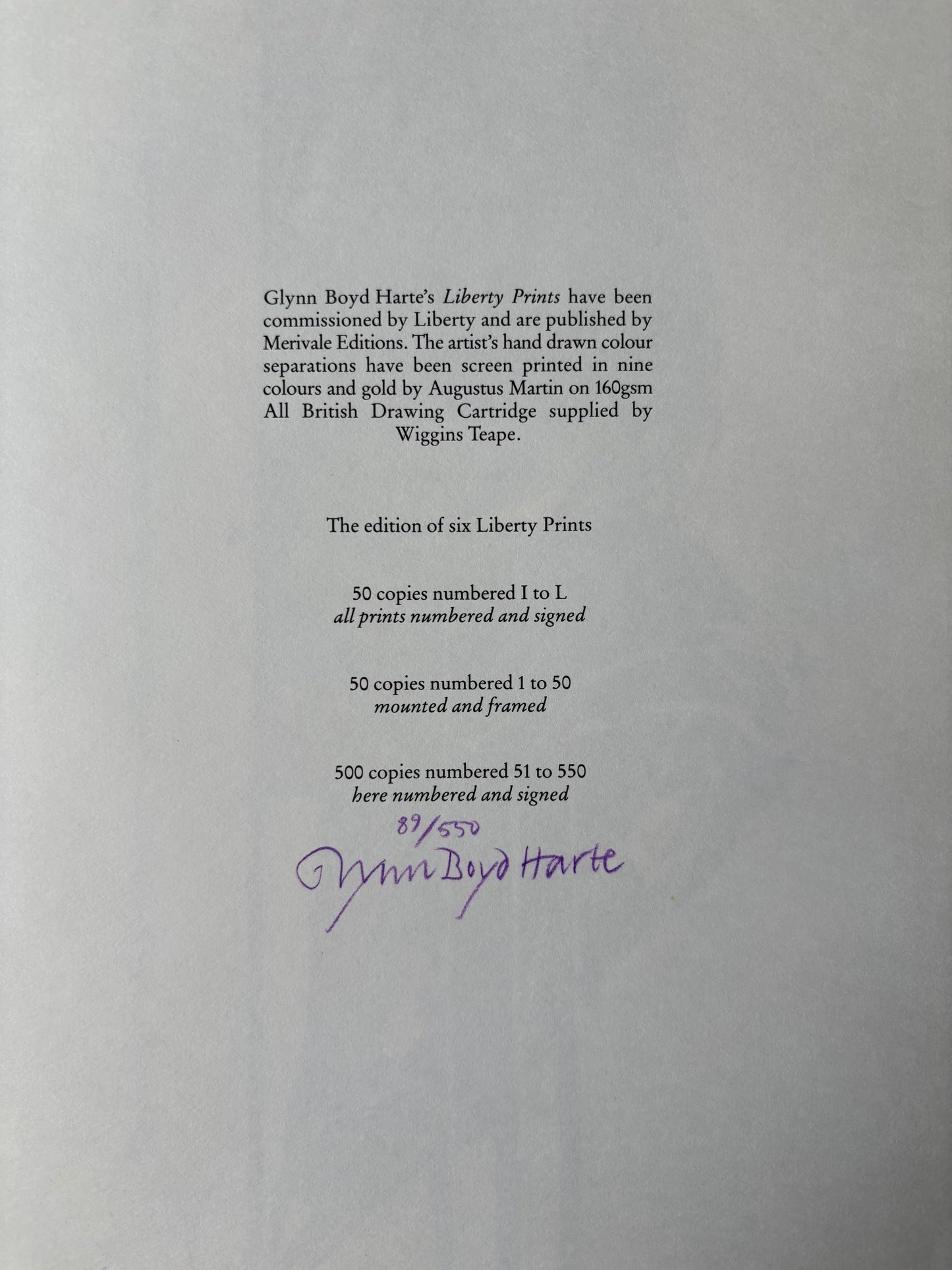 Glynn Boyd Harte 3 x LIBERTY PRINTS Merivale Editions 1983 Of London No 89/550 Folder