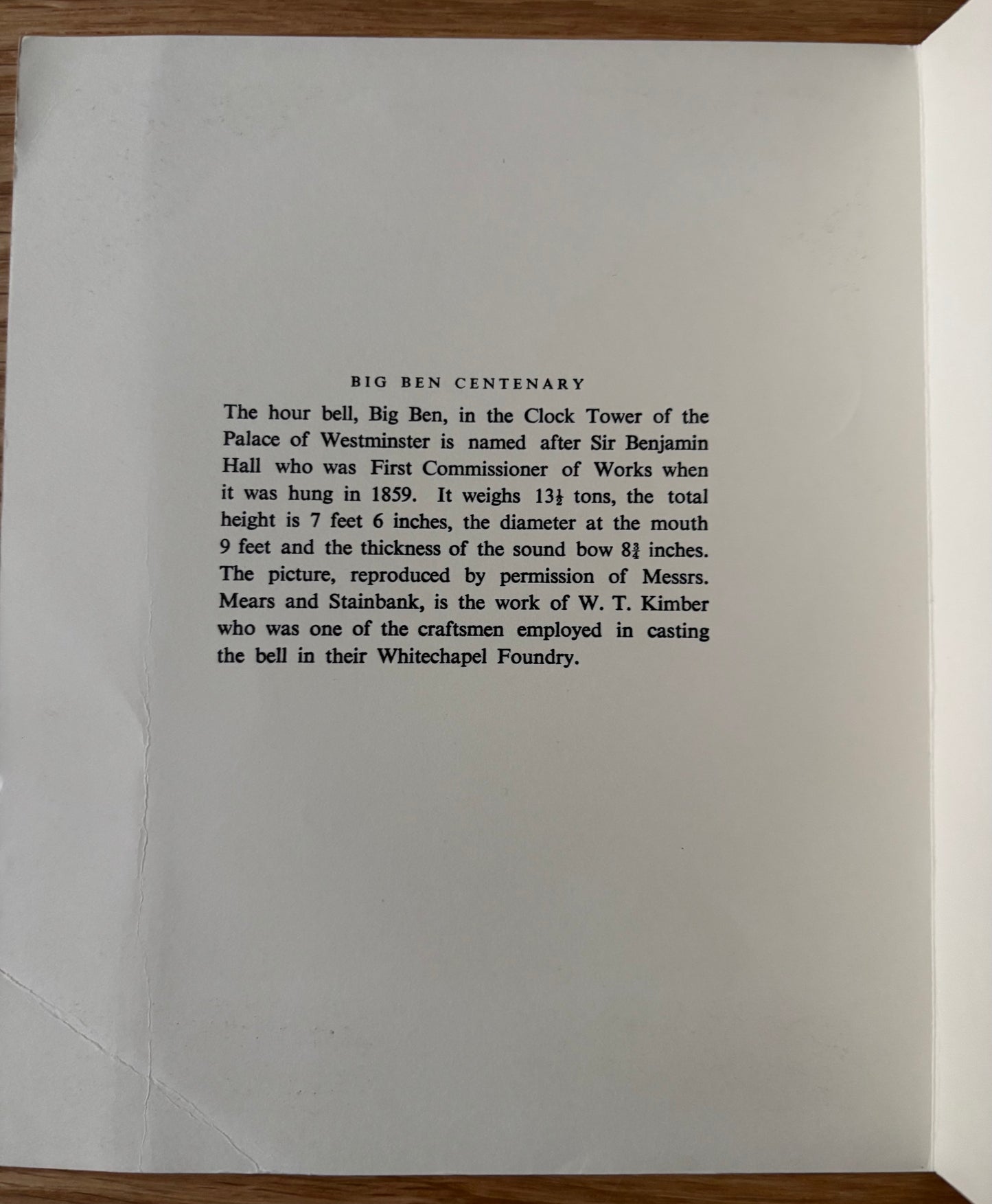 Christmas Card WHITECHAPEL BELL OF WESTMINSTER Dennis Healey