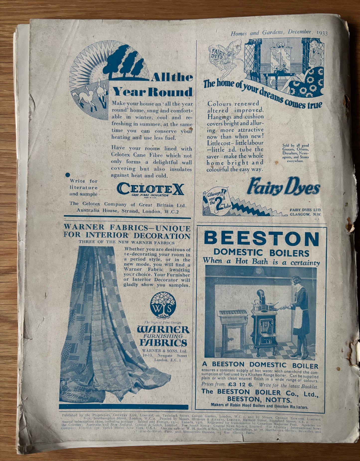 1930’s HOMES AND GARDENS Magazine December 1933 Illustrated ADVERTS