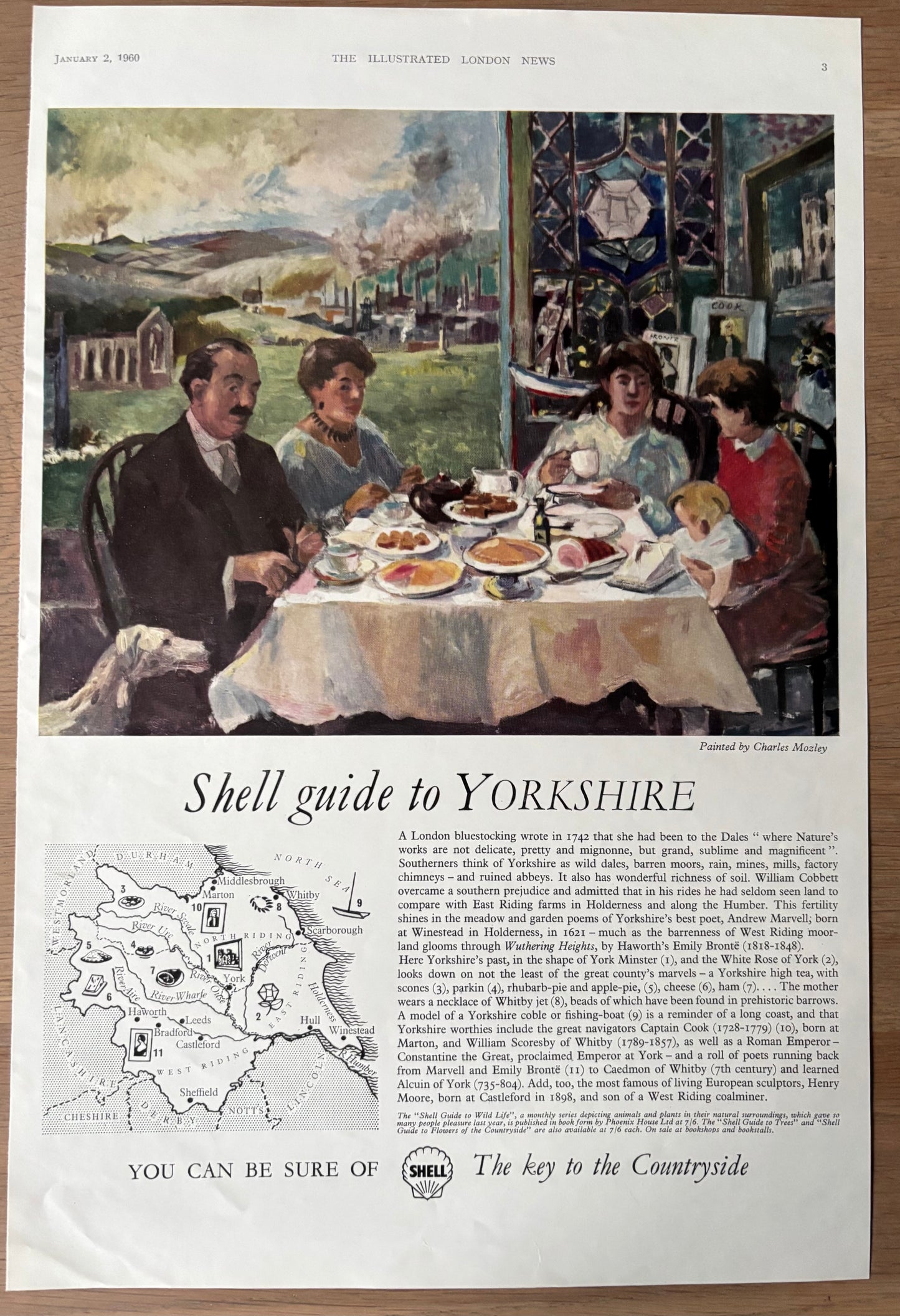 Vintage Charles Mozley SHELL GUIDE ADVERT TO YORKSHIRE 1960