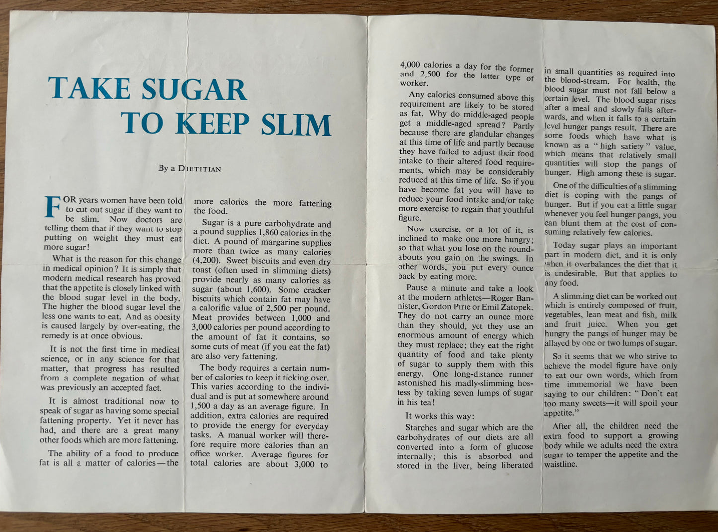 1950’s TATE & LYLE Take Sugar To Keep Slim Leaflet