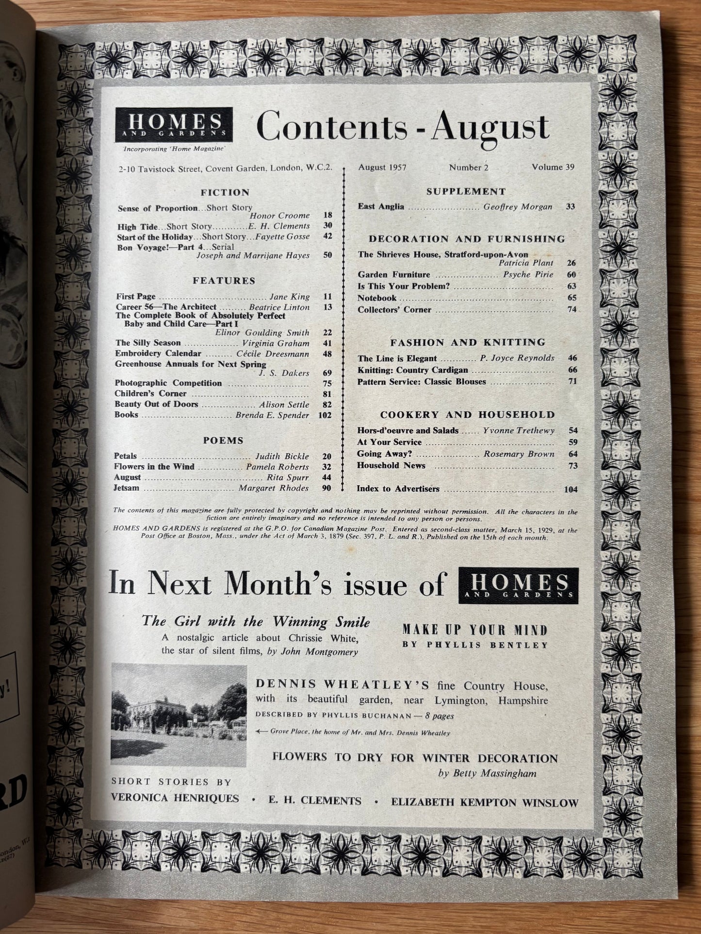 HOMES AND GARDENS Magazine August 1957 Illustrated