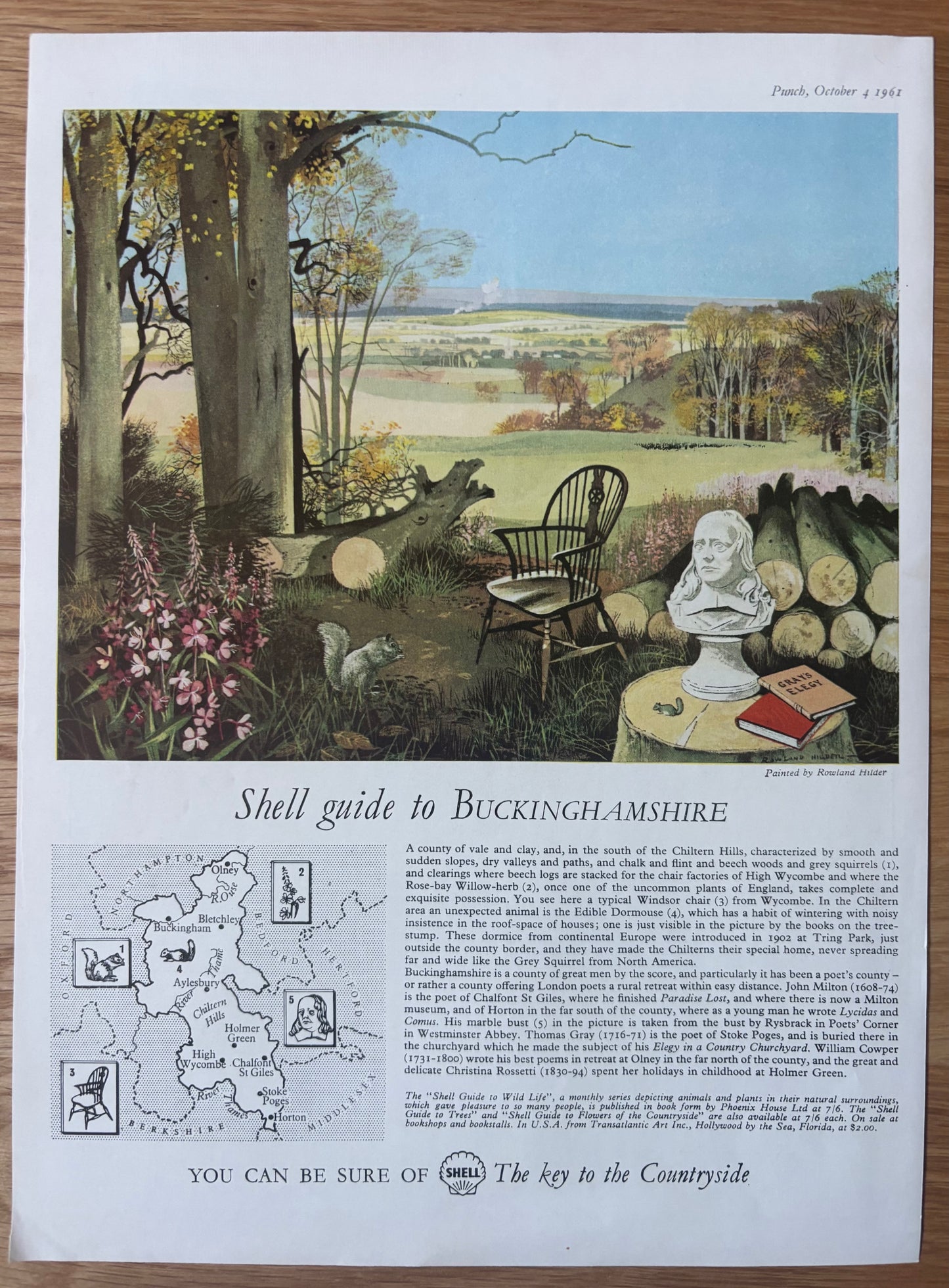 1960's Rowland Hilder SHELL GUIDE TO BUCKINGHAMSHIRE 1962 ADVERT
