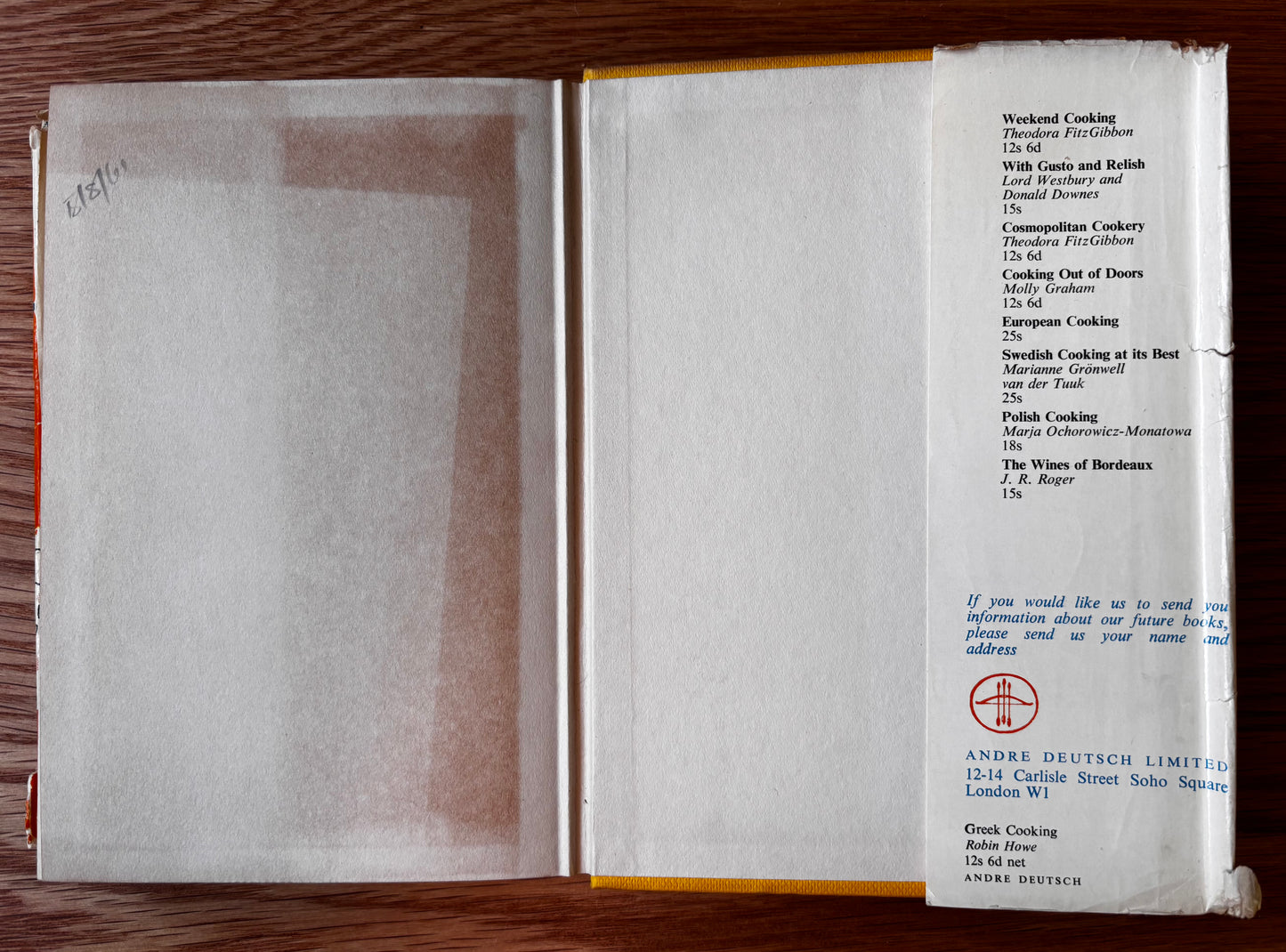 Adrian Bailey GREEK COOKING Robin Howe 1st Ed DJ 1960 Andre Deutsch COOKERY BOOK