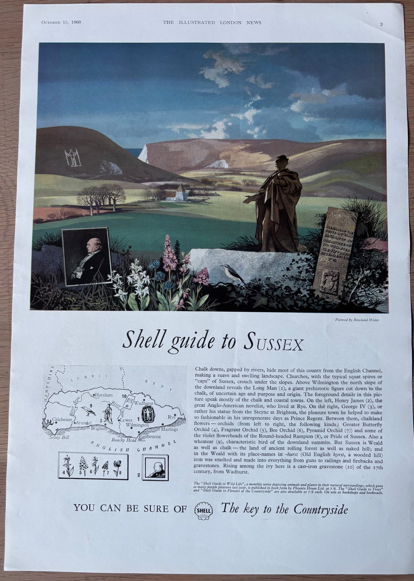 Rowland Hilder SHELL GUIDE TO SUSSEX 1960 ADVERT Large Ad