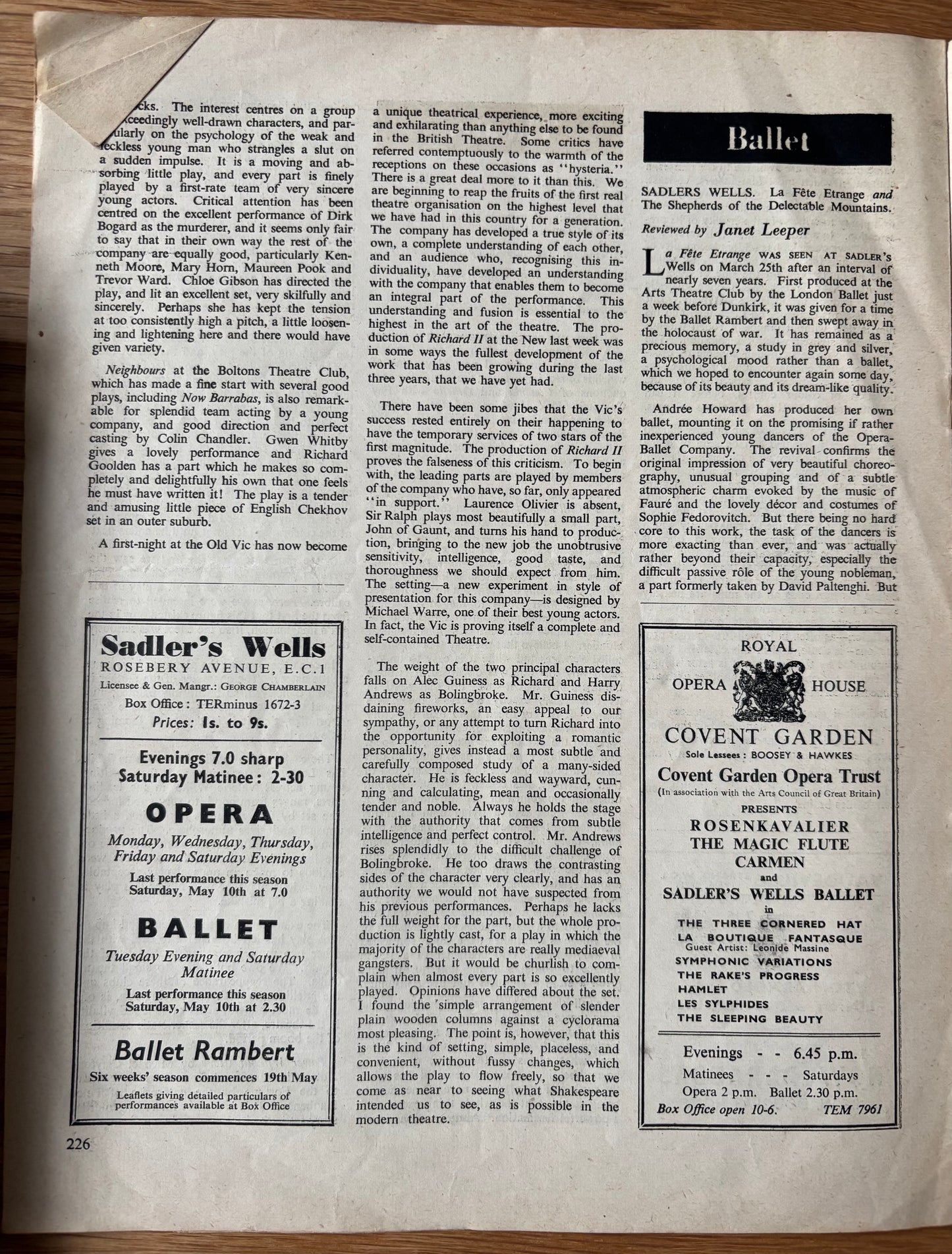 John Minton OUR TIME Magazine May 1947 Stratford Festival Film Trends