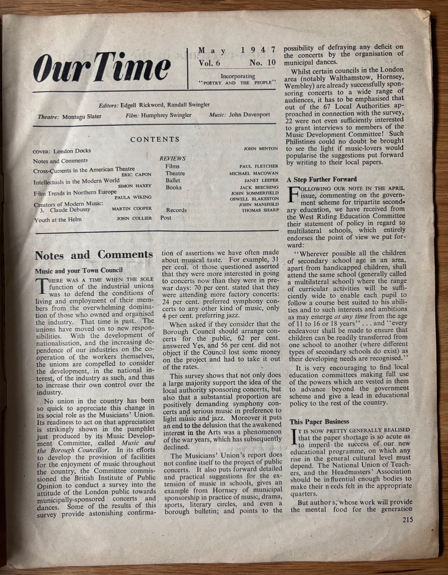 John Minton OUR TIME Magazine May 1947 Stratford Festival Film Trends