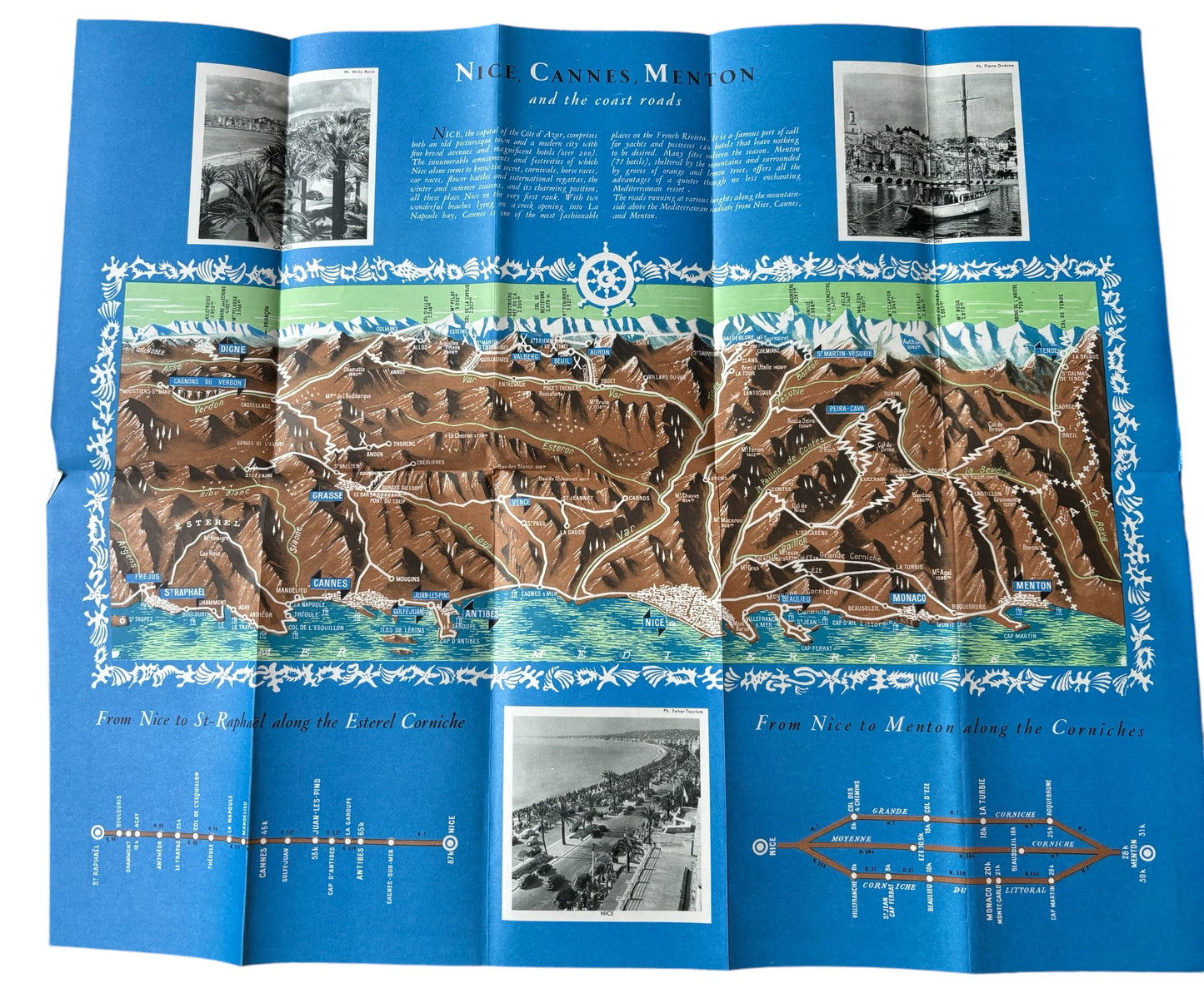 Edward Lancaster RIVIERA COTE D’AZUR FrenchTourist Leaflet Map 1950's - transpontinebooks