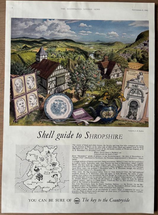 S R Badmin SHELL GUIDE TO SHROPSHIRE ADVERT Original Large Ad 1962