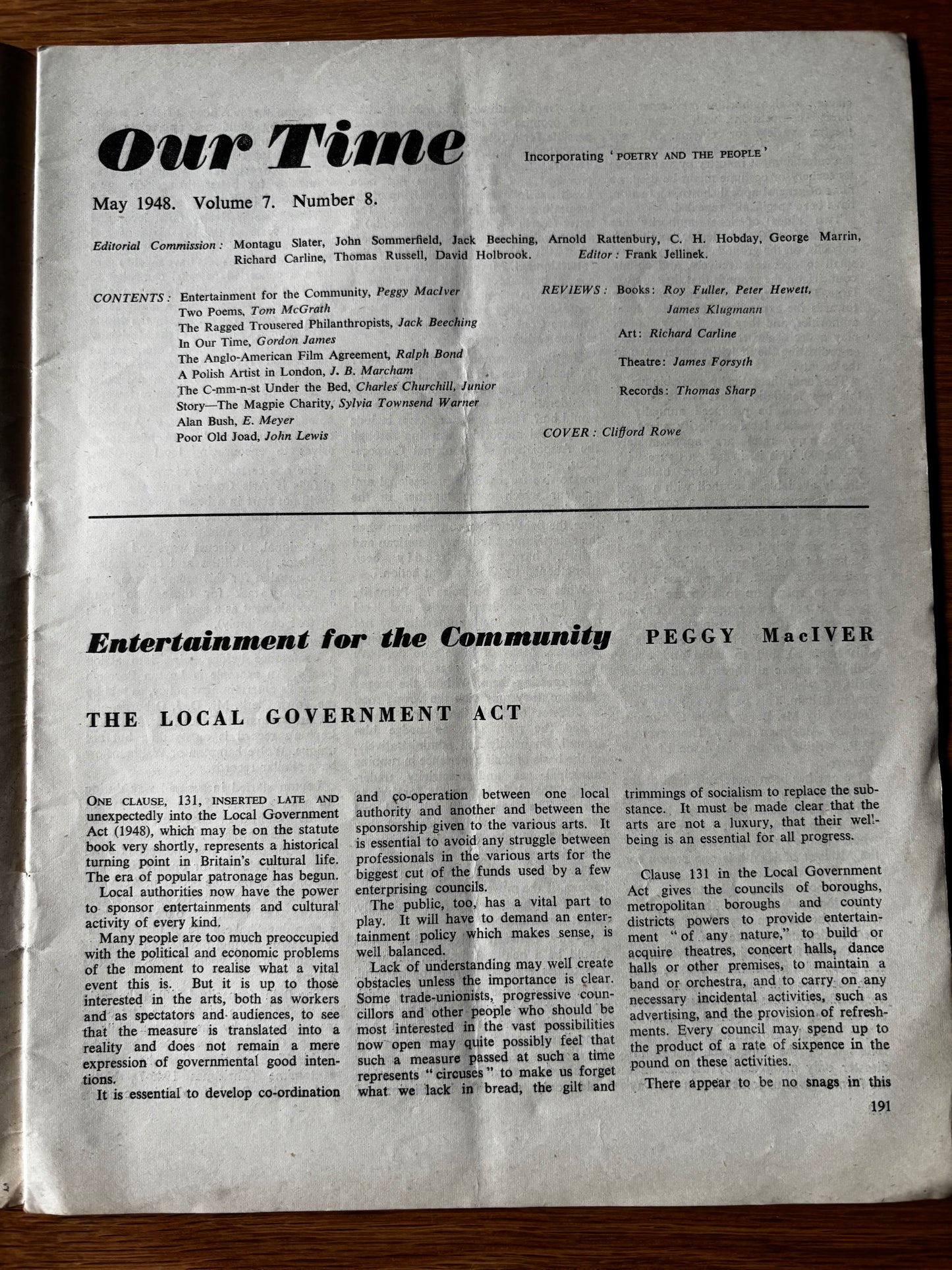 Clifford Rowe OUR TIME Magazine May 1948 Sylvia Townsend Warner Day