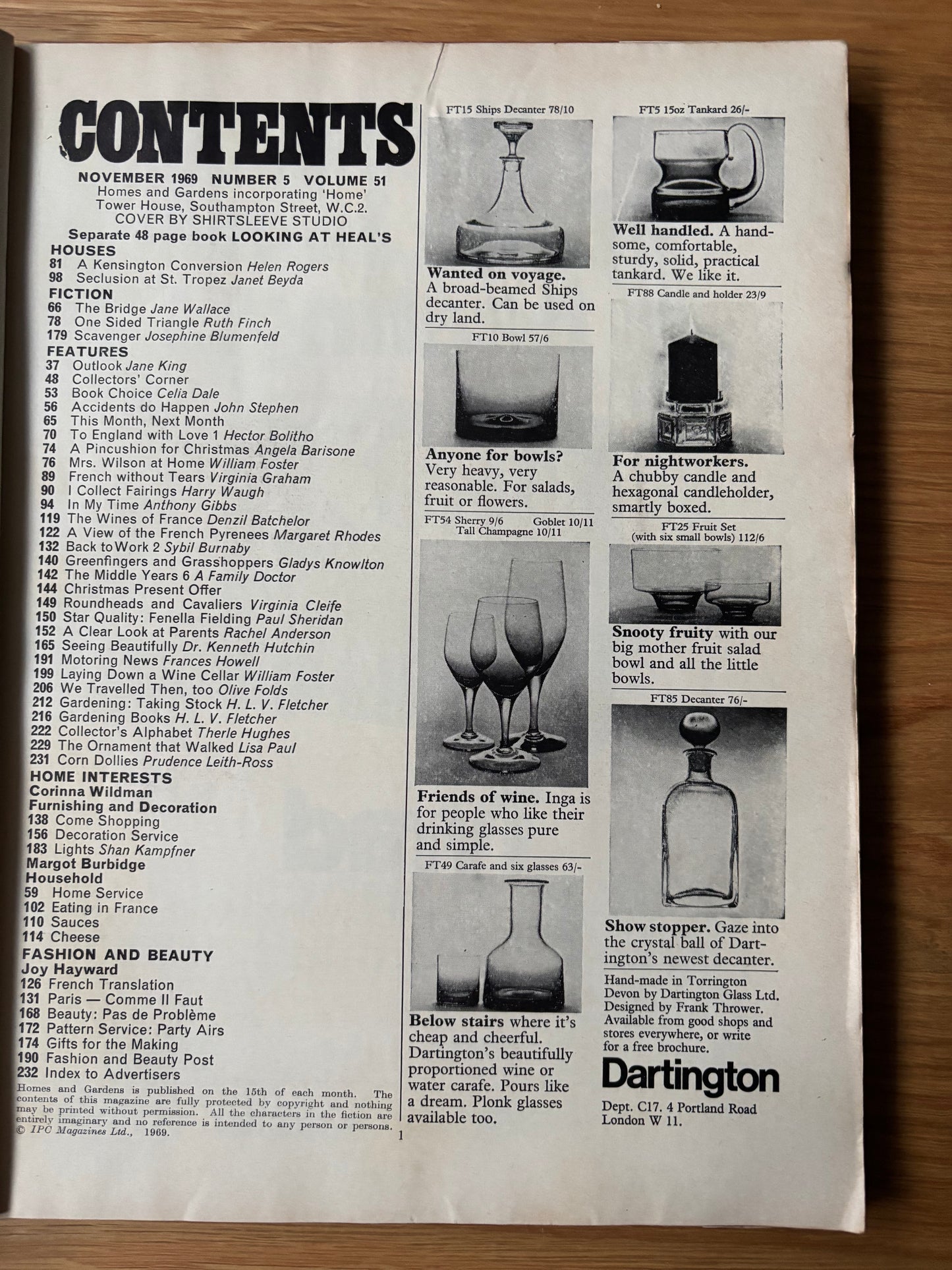 HOMES AND GARDENS Magazine November 1969 Illustrated ADVERTS Michael Johnson RECIPES