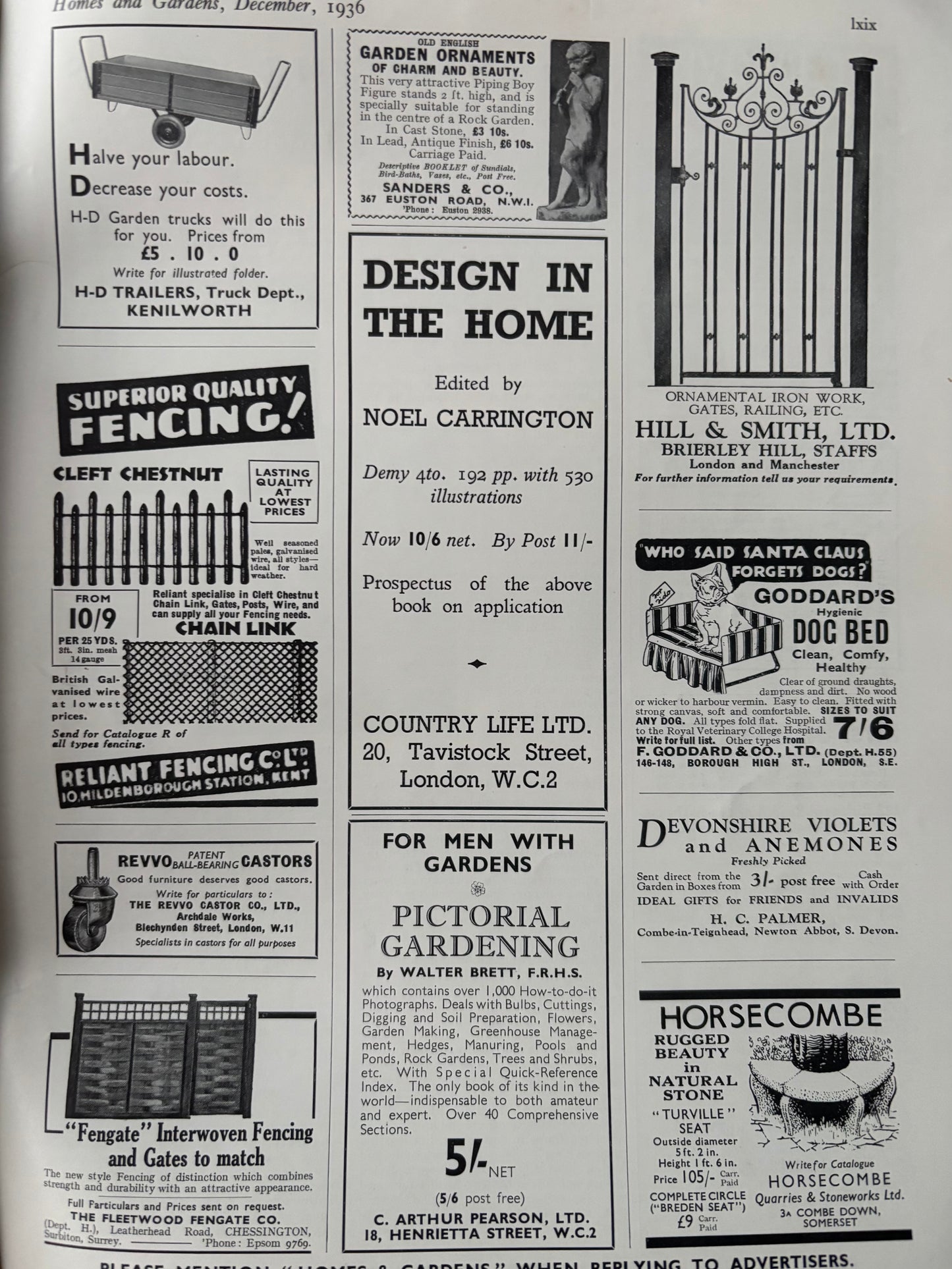 1930’s HOMES AND GARDENS Magazine December 1936 Illustrated ADVERTS