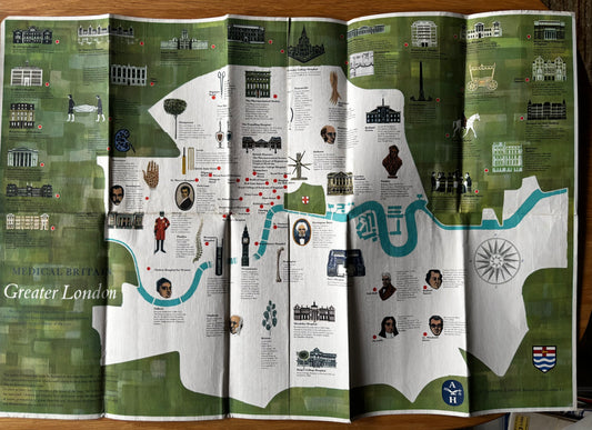 Vintage MEDICAL LONDON Allen and Hanbury ILLUSTRATED POSTER MAP Bethnal Green