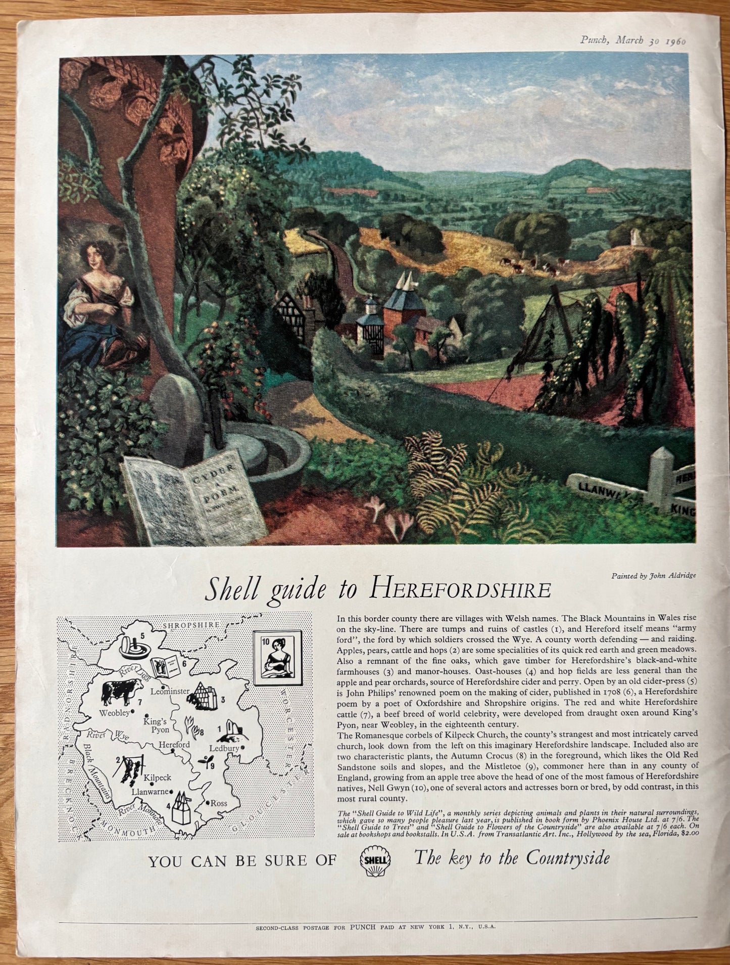 John Aldridge SHELL GUIDE TO HEREFORDSHIRE ADVERT Great Bardfield Artist 1960