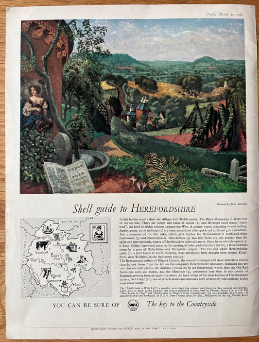 John Aldridge SHELL GUIDE TO HEREFORDSHIRE ADVERT Great Bardfield Artist 1960