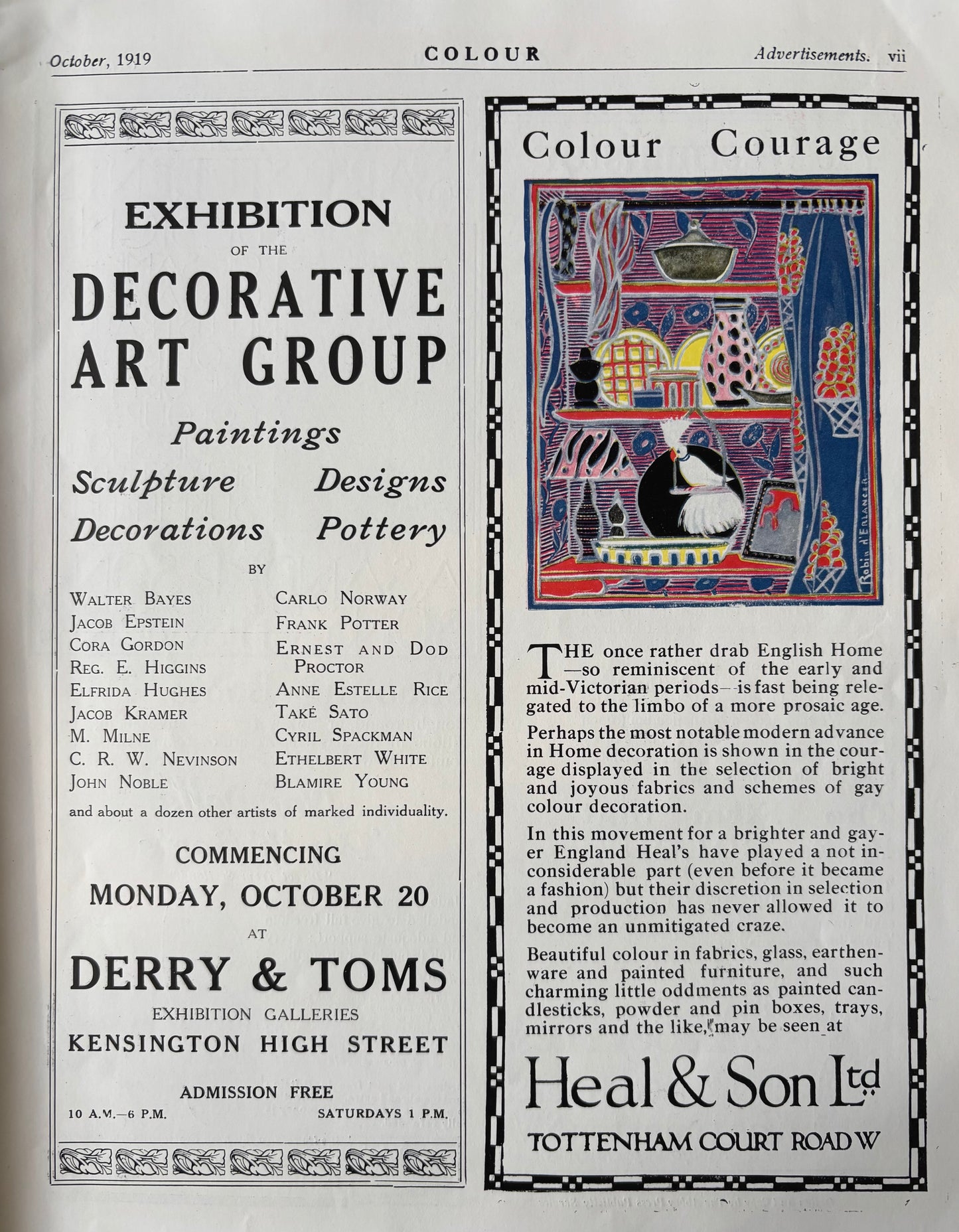 Dod Proctor COLOUR MAGAZINE October 1919 ADVERTS ART Illustrated