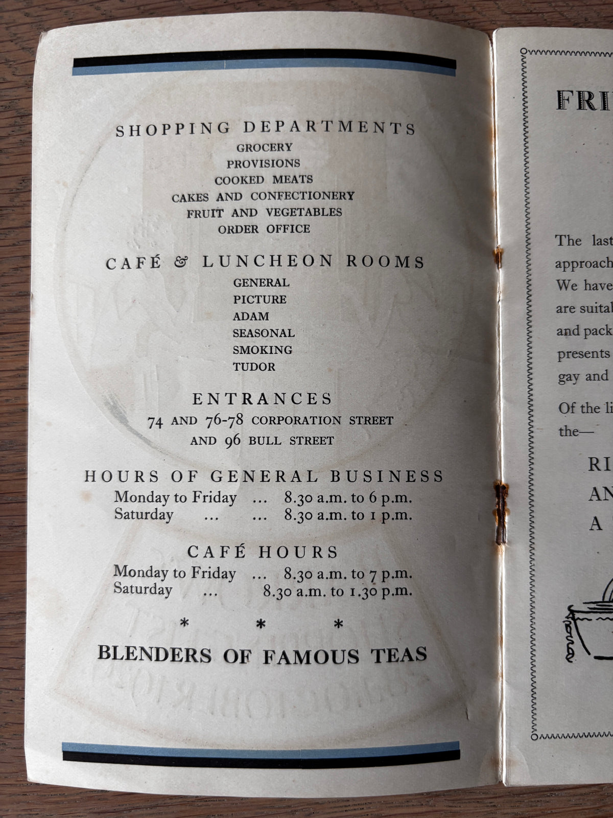 1920’s BARROW’S BIRMINGHAM Illustrated Seasonal Food Booklet SHOP October 1929