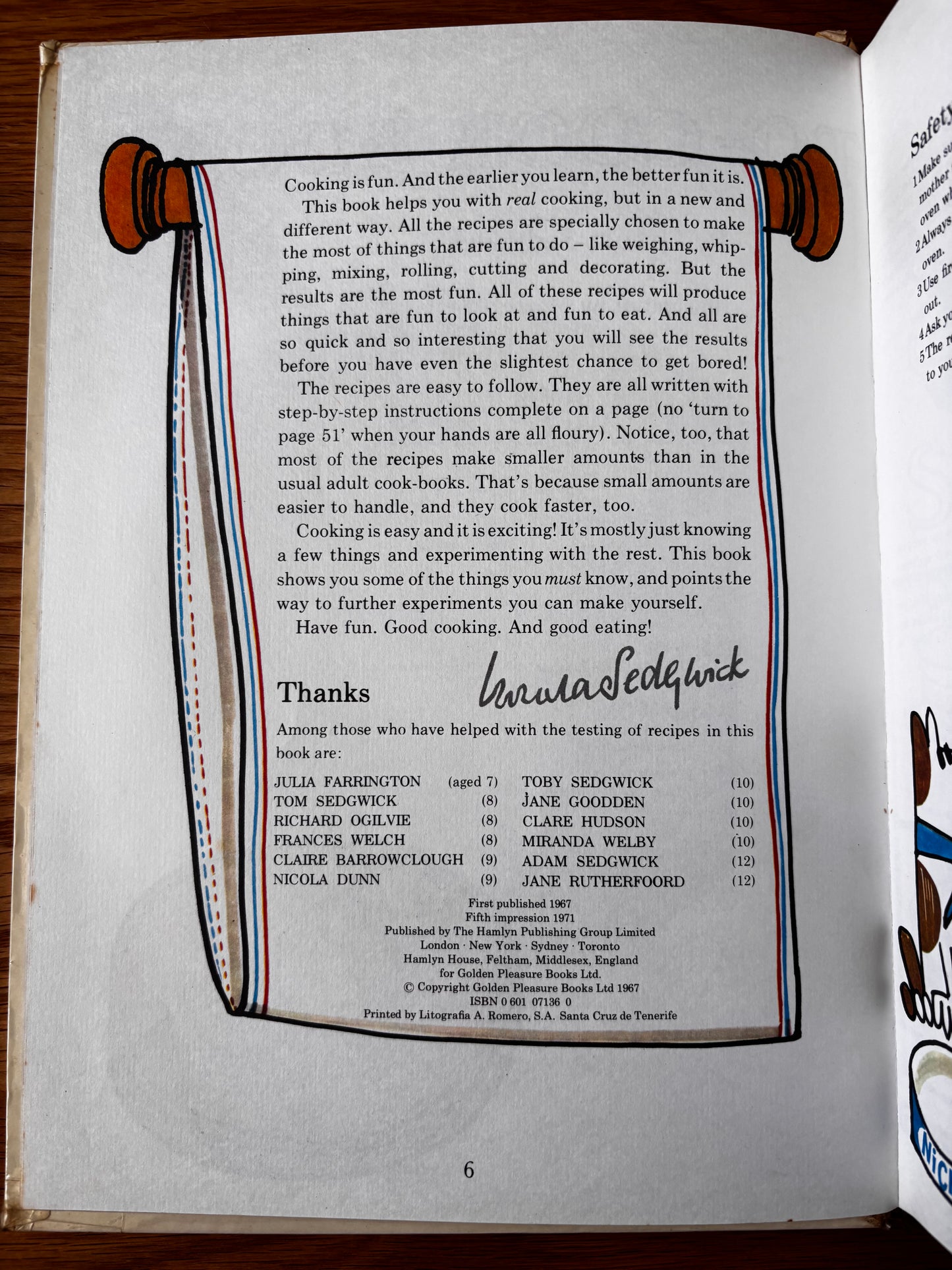 Ursula Sedgwick MY LEARN TO COOK Book Hamyln 5th Imp 1973 Martin Mayhew
