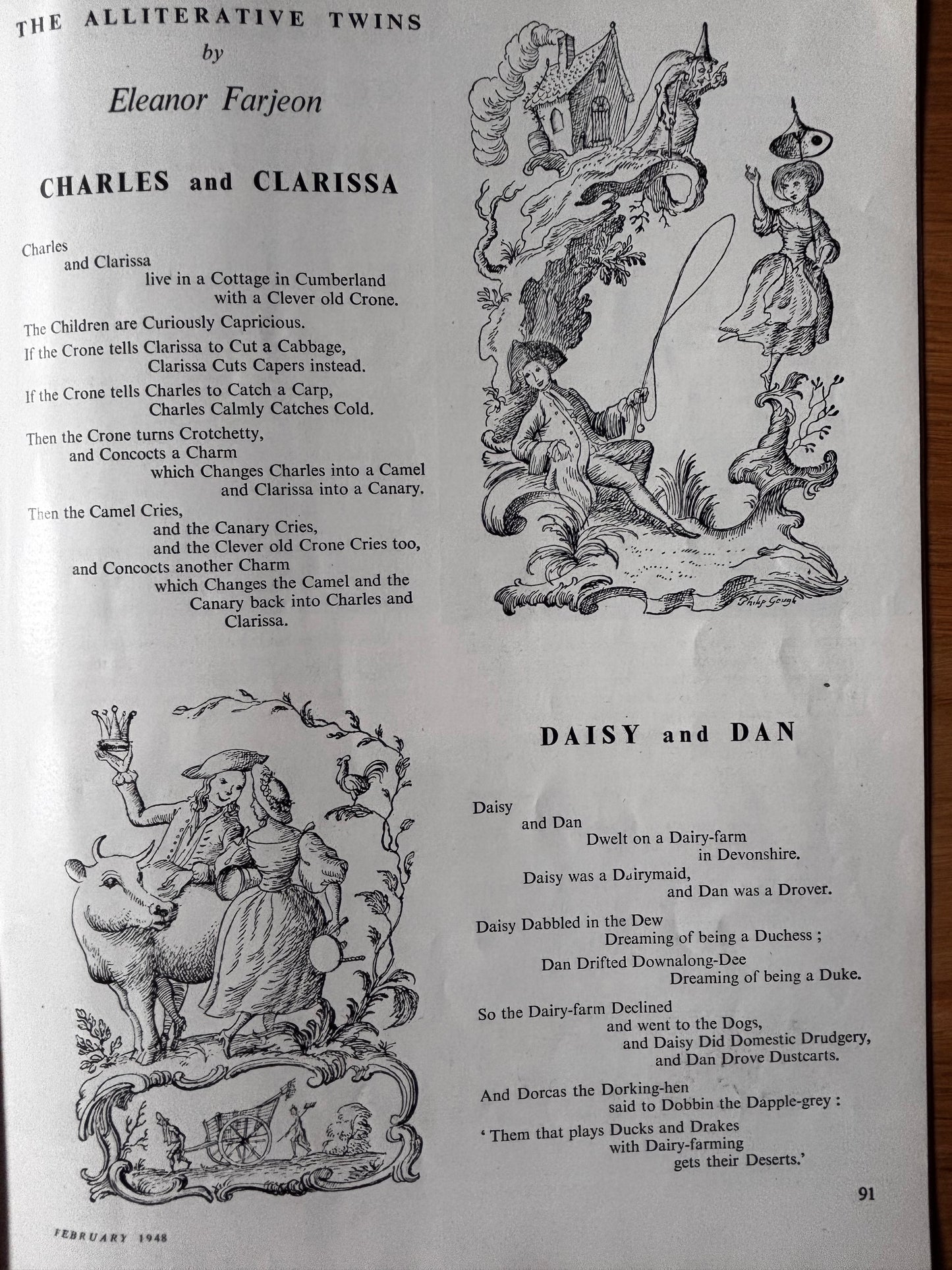 Susan Einzig COLLINS MAGAZINE February 1948 LINO CUTS Emmet Advert Ballet