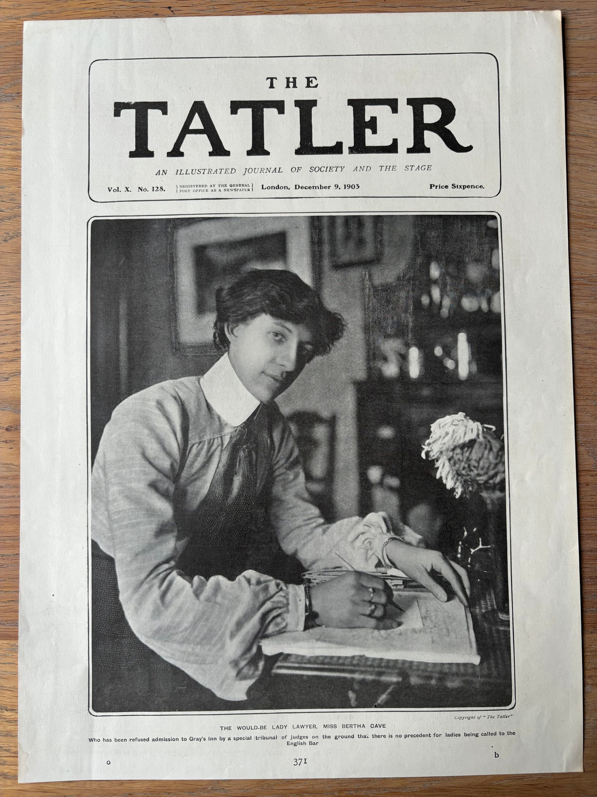 MISS BERTHA CAVE The Tatler Title COVER ONLY 1903 Gray's Inn WOULD-BE LAWYER - transpontinebooks