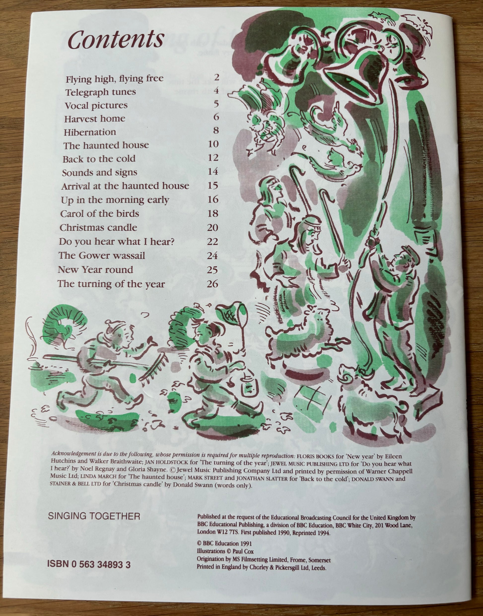 Paul Cox BBC SINGING TOGETHER Songbook Music For Schools Autumn Term 1991 - transpontinebooks