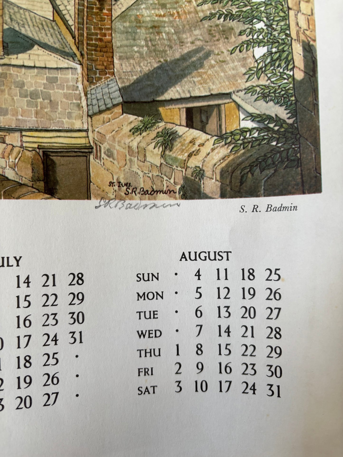 S R Badmin Signed ST IVES CORNWALL 1963 Calendar ILLUSTRATION PRINT 1960’s