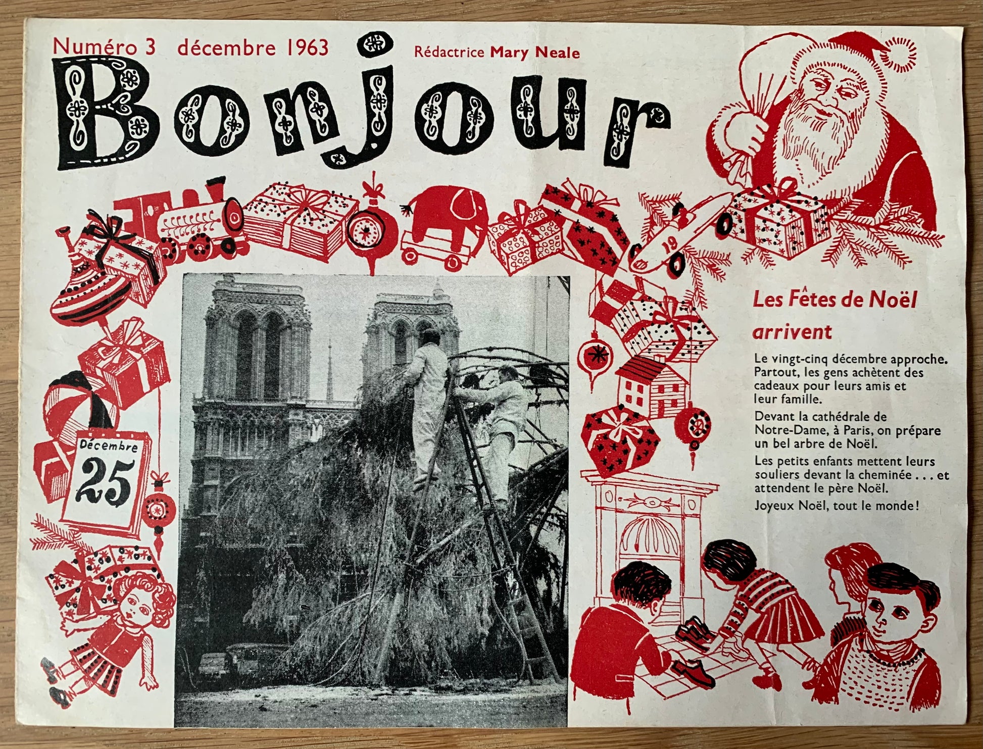 BONJOUR December 3 1963 CHRISTMAS FRENCH LANGUAGE Booklet - transpontinebooks