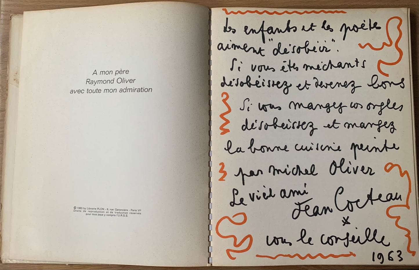 Michel Oliver LA CUISINE EST UN JEU D’ENFANTS Cookbook 1963 1st Ed PLON Jean Cocteau - transpontinebooks