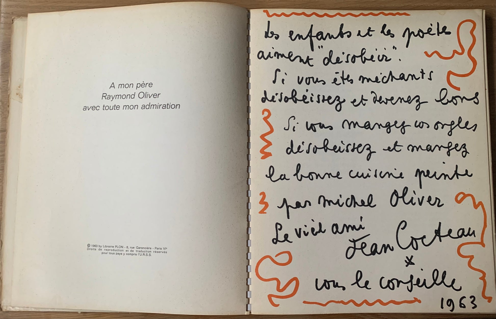 Michel Oliver LA CUISINE EST UN JEU D’ENFANTS Cookbook 1963 1st Ed PLON Jean Cocteau - transpontinebooks