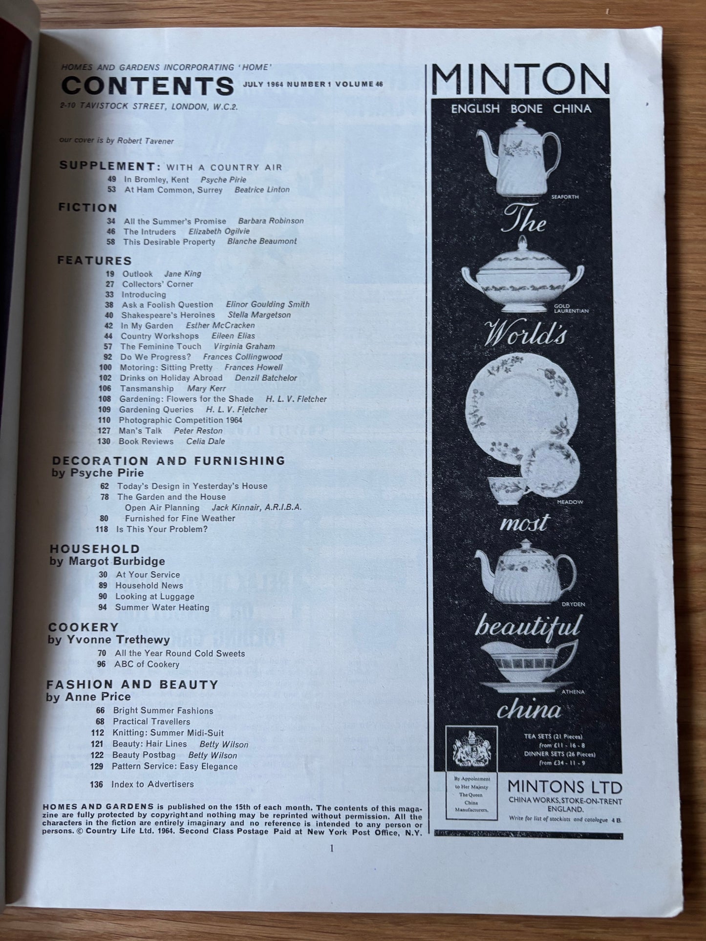 Robert Taverner HOMES AND GARDENS Magazine July 1964 VINTAGE Adrian Bailey