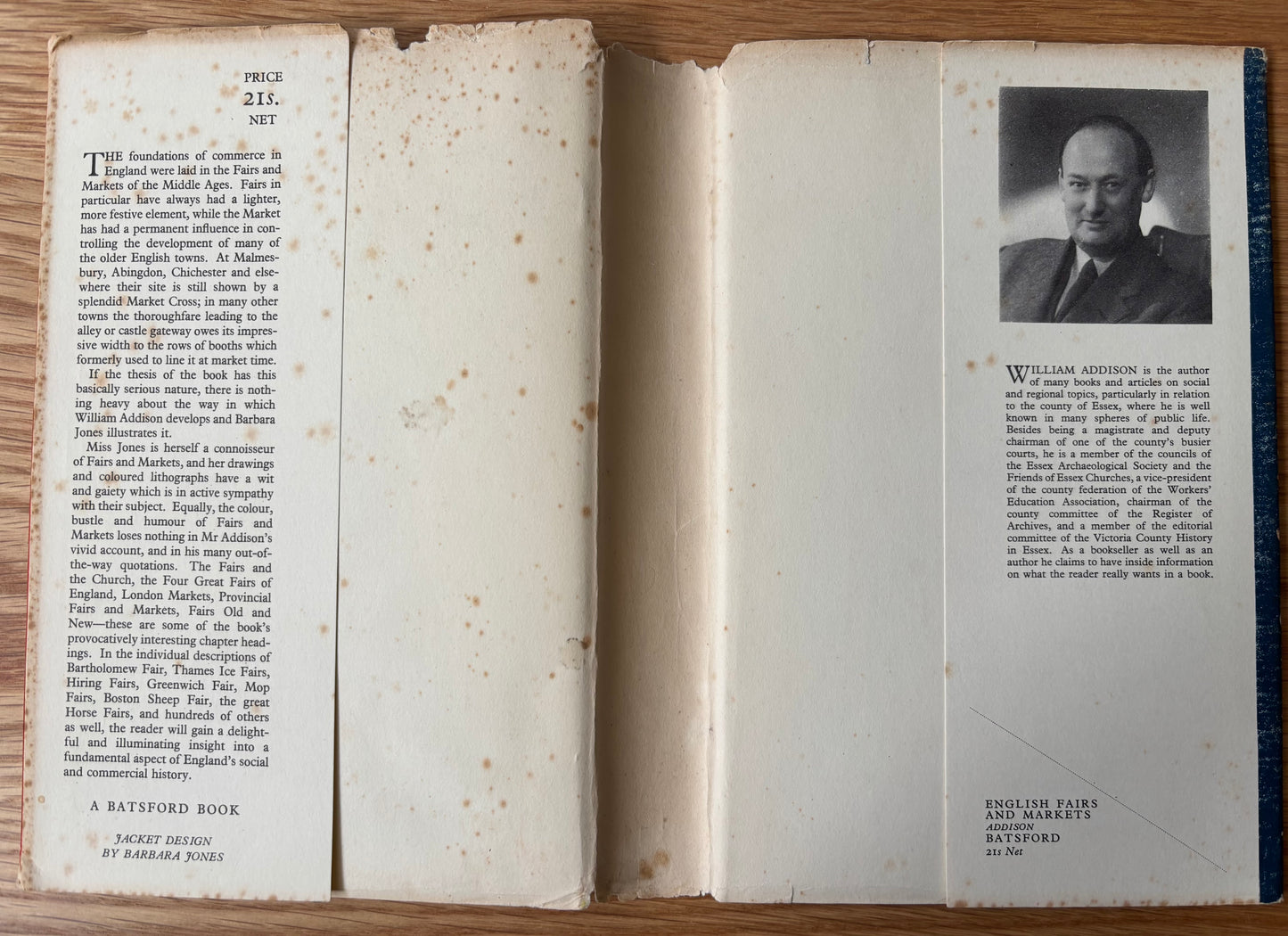 Barbara Jones ENGLISH FAIRS AND MARKETS  1st Ed 1953 DJ  ILLUSTRATED William Addison