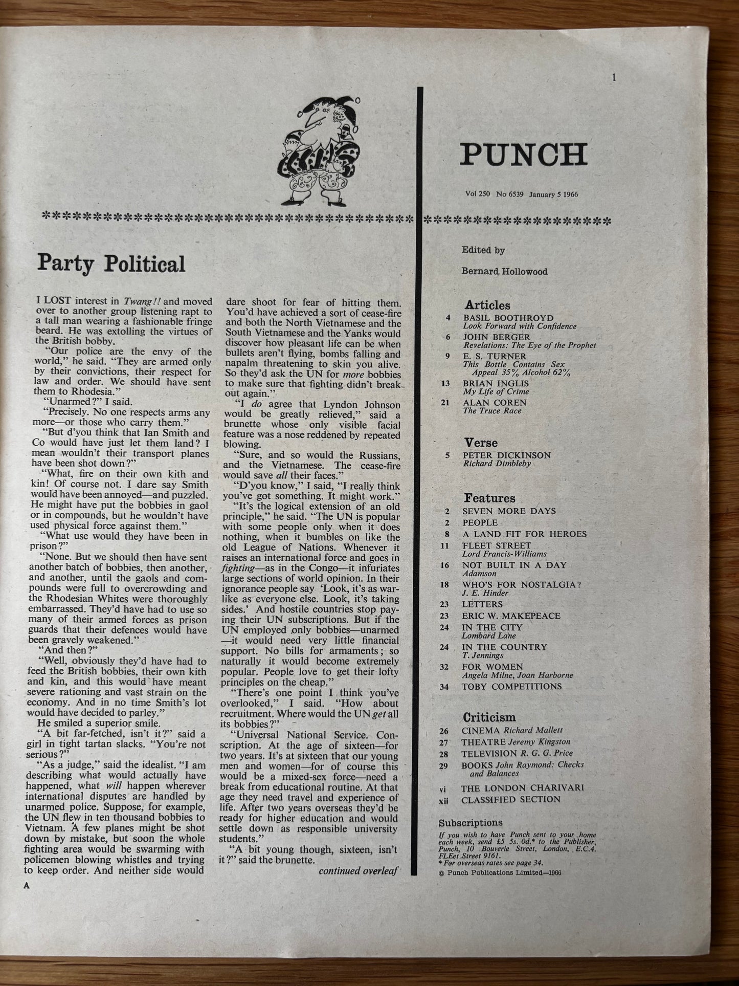 PUNCH MAGAZINE January 5 1966 HOURGLASS SAND CLOCK
