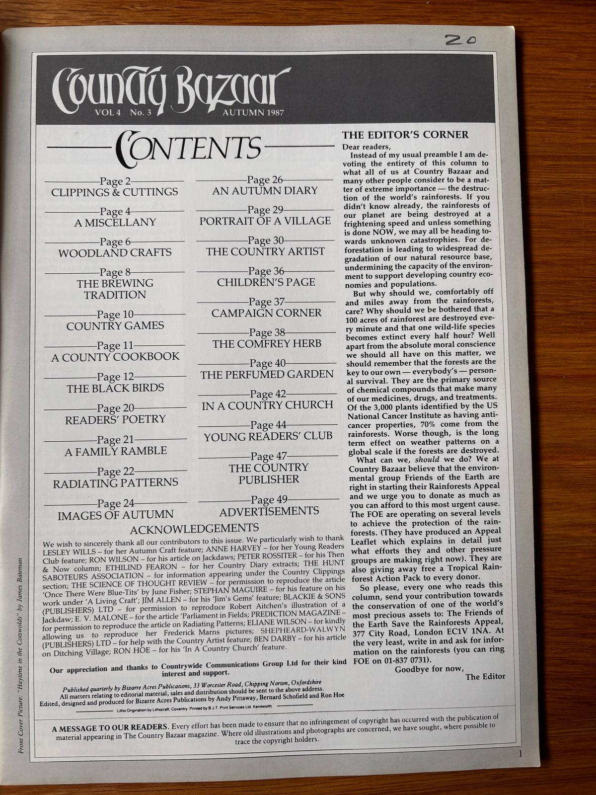 THE COUNTRY BAZAAR Magazine Autumn 1987 Blackbirds Ditchling CRAFTS ARTIST