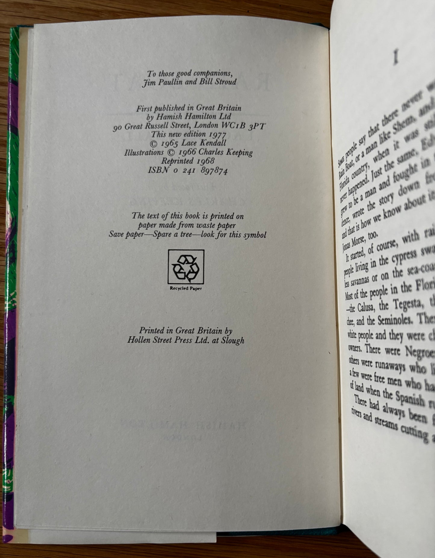 Charles Keeping RAIN BOAT 1977 HB DJ 1st thus Lace Kendall Hamish Hamilton