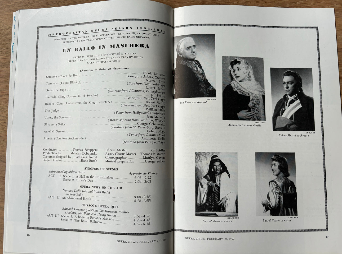 Raymond Porter OPERA NEWS February 23, 1959 METROPOLITAN MET Ballo In Maschera - transpontinebooks