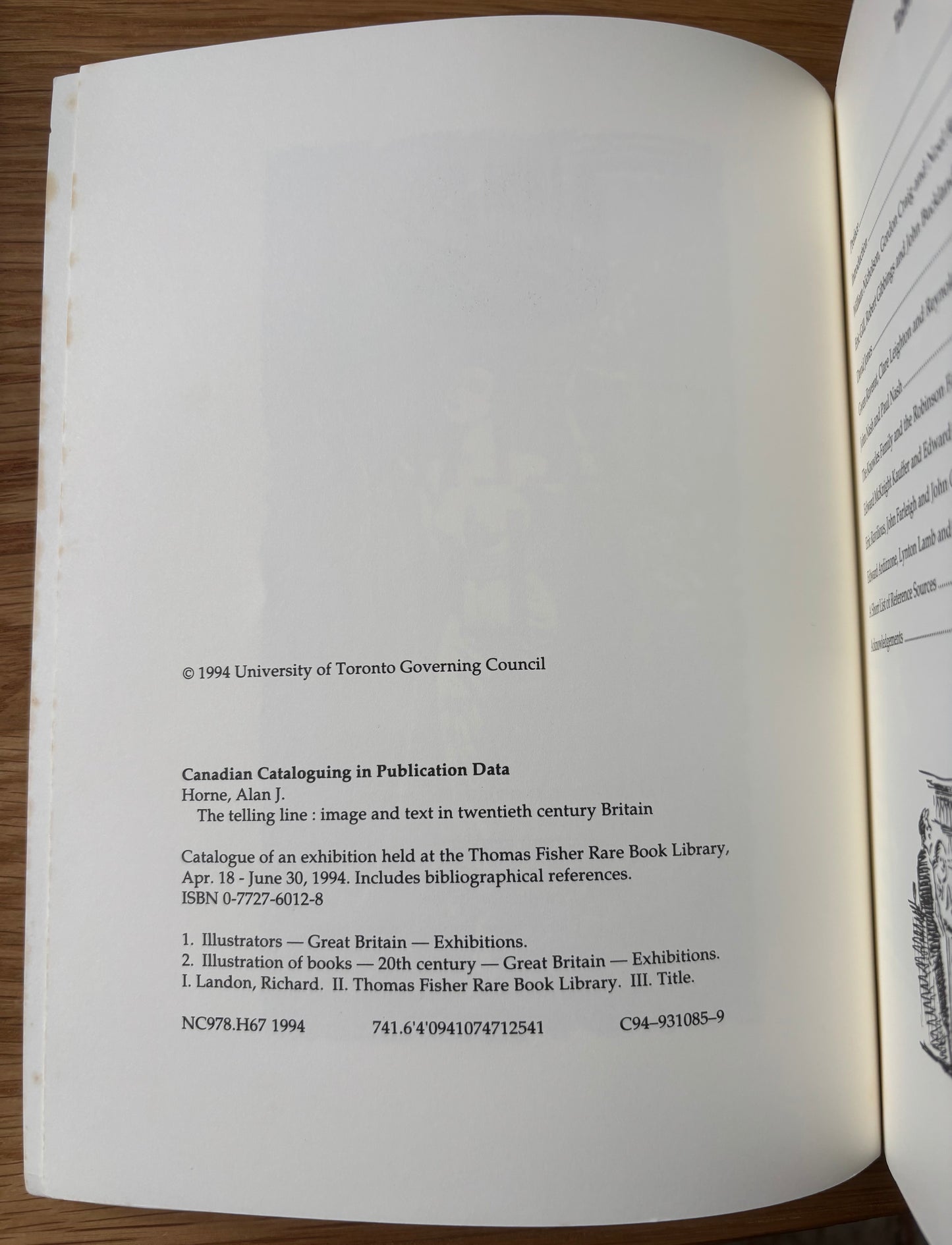 Alan Horne THE TELLING LINE Exhibition 1994 Edward Bawden Eric Ravilious TORONTO UNIVERSITY