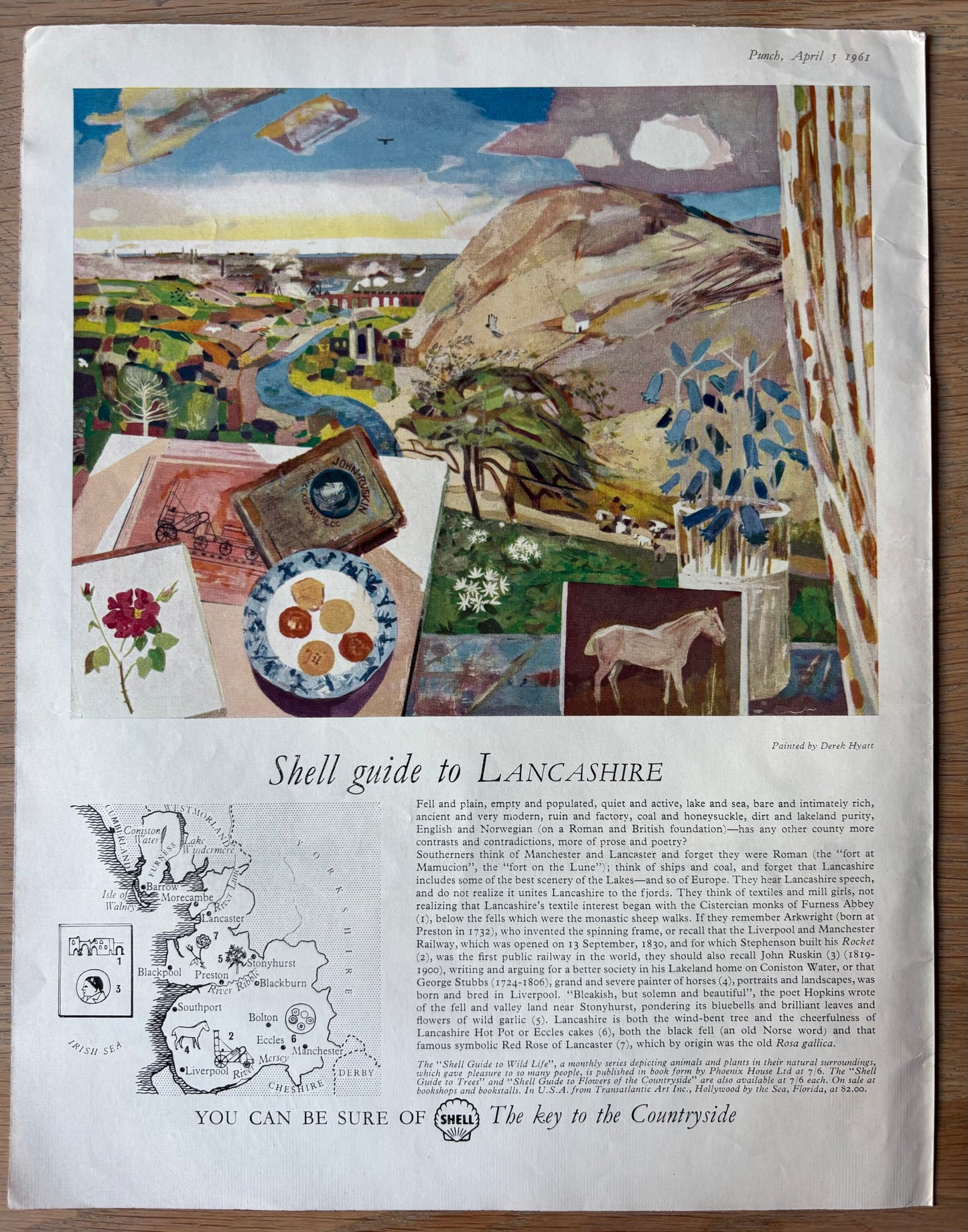 Vintage Derek Hyatt SHELL GUIDE TO LANCASHIRE April 1961 ADVERT
