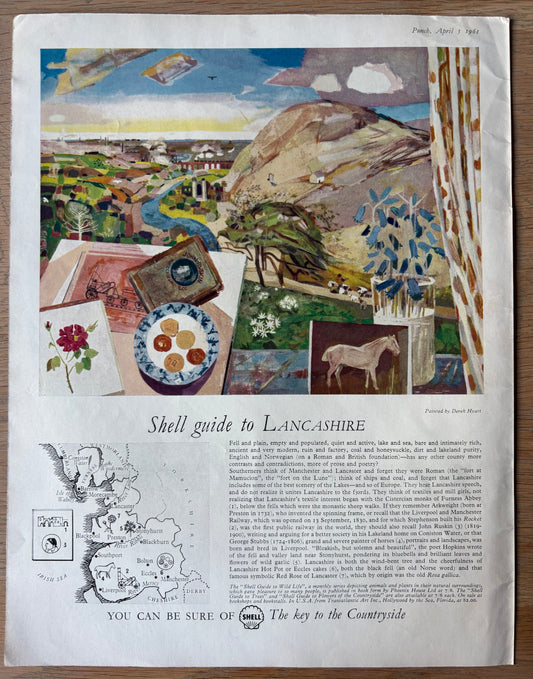 Vintage Derek Hyatt SHELL GUIDE TO LANCASHIRE April 1961 ADVERT