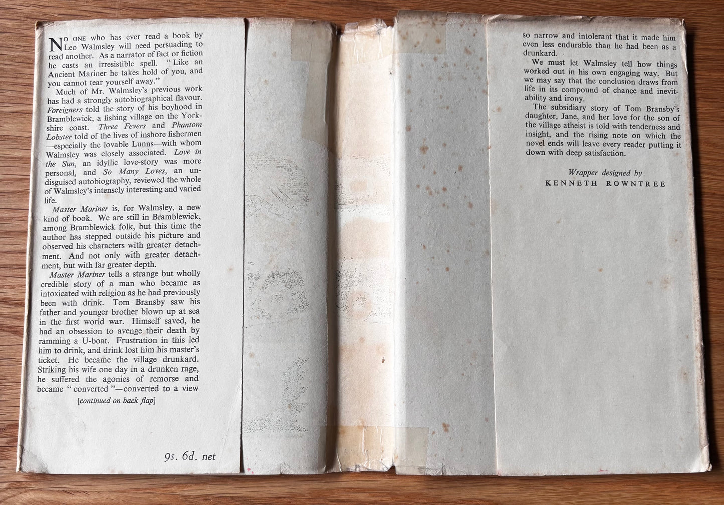 Kenneth Rowntree MASTER MARINER Leo Walmsley 1st Ed DJ 1948 Collins
