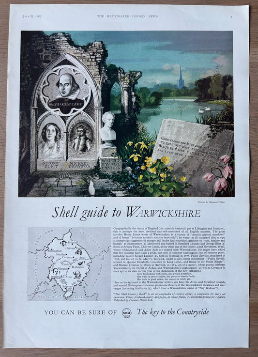 1960's Rowland Hilder SHELL GUIDE TO WARWICKSHIRE 1962 ADVERT