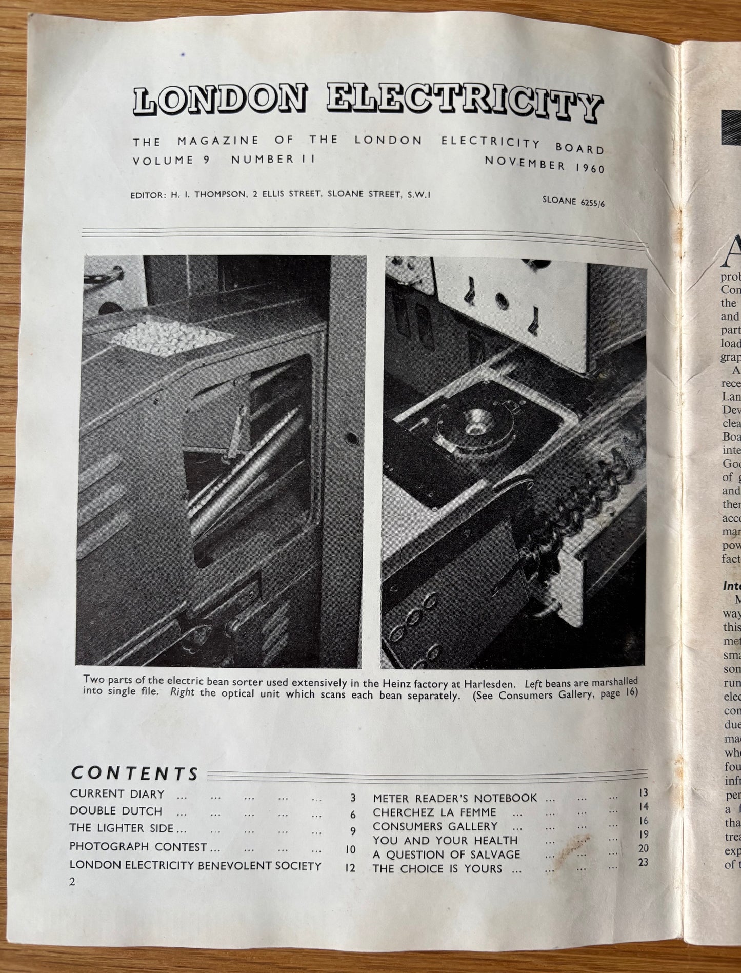 LONDON ELECTRCITY BOARD Magazine H J HEINZ 57 November 1960
