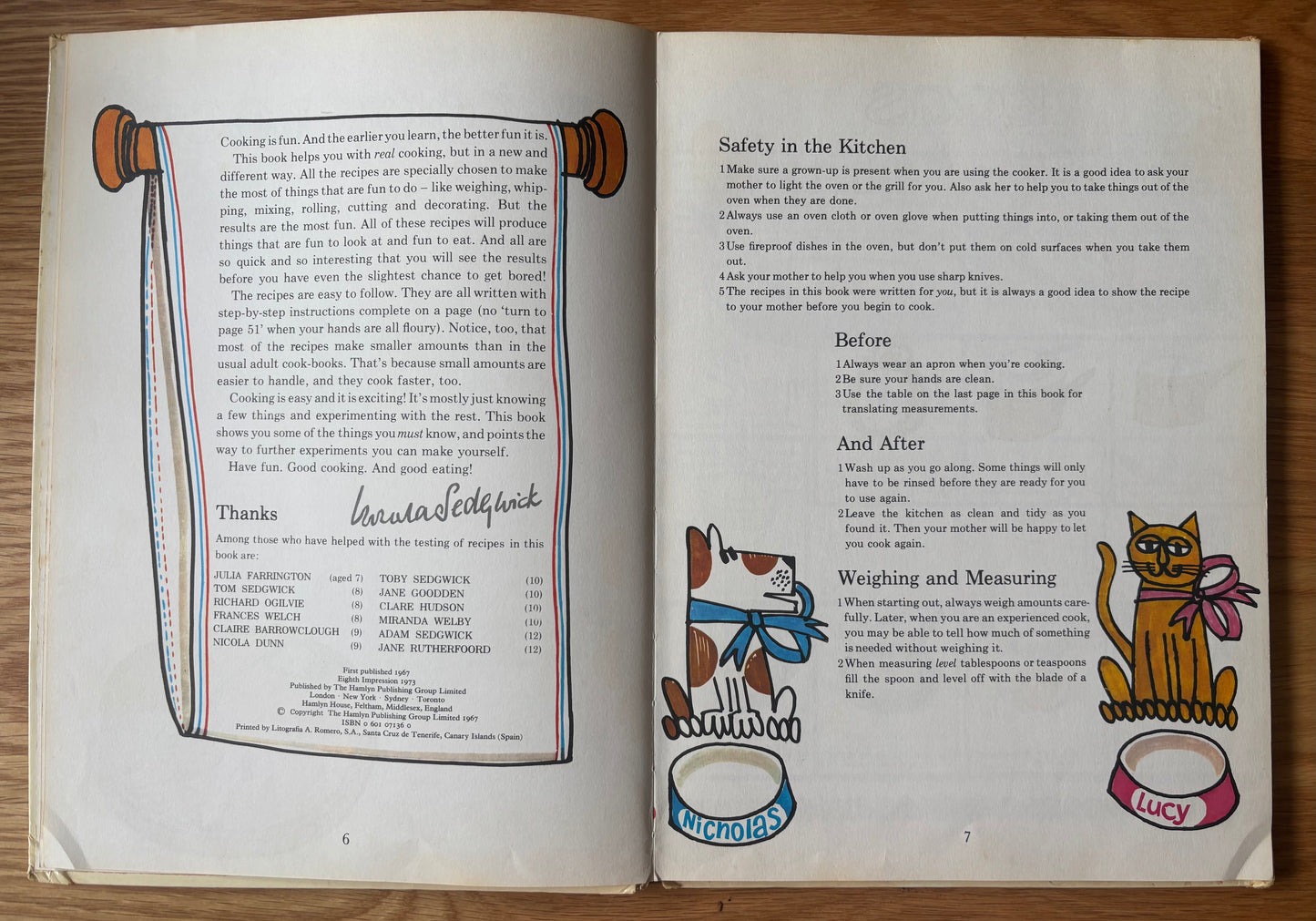 Ursula Sedgwick MY LEARN TO COOK Book Hamyln 8th Imp 1973 Martin Mayhew