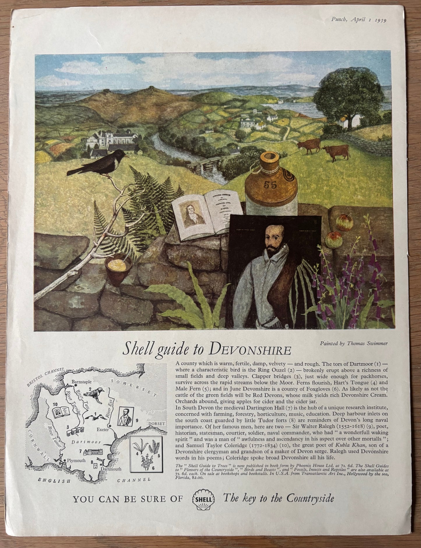 Thomas Swimmer SHELL GUIDE TO DEVONSHIRE ADVERT April 1959